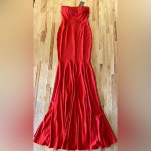 Red Strapless Mermaid Gown, New with Tags